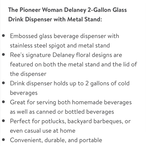 Beverage Dispenser 🌺 New Pioneer Woman Cassie/ Delaney Glass Drink Dispenser - Picture 3 of 7